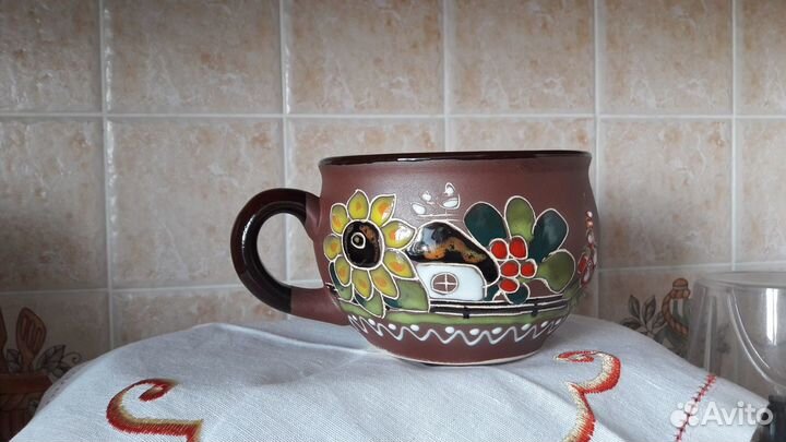 Кружка глиняная с росписью