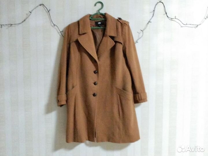 Шерстяное пальто H&M 46 размер коричневое