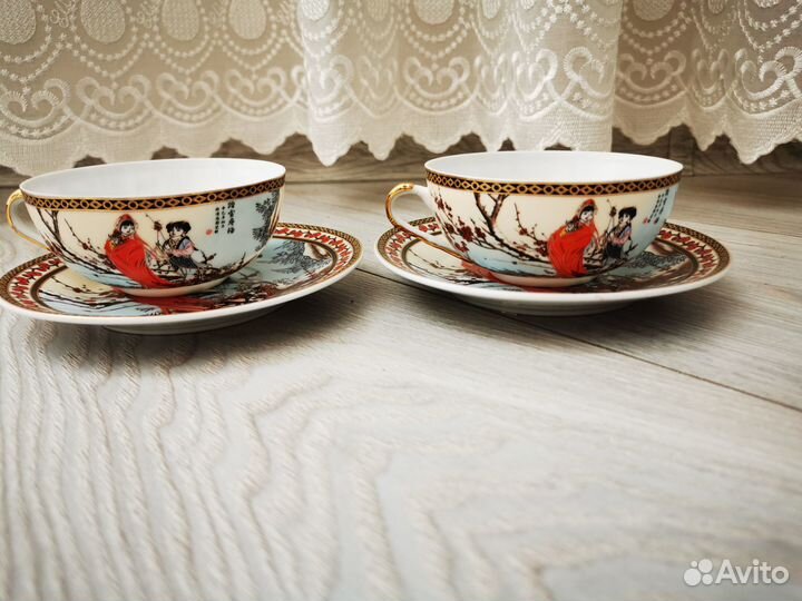 Чайная пара костяной фарфор Rich Fine. Япония