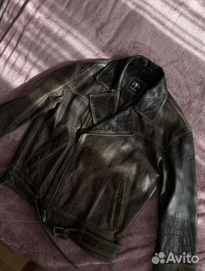 Винтажна косуха кожанная куртка Zara оригинал
