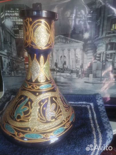 Ваза для цветов, синее стекло