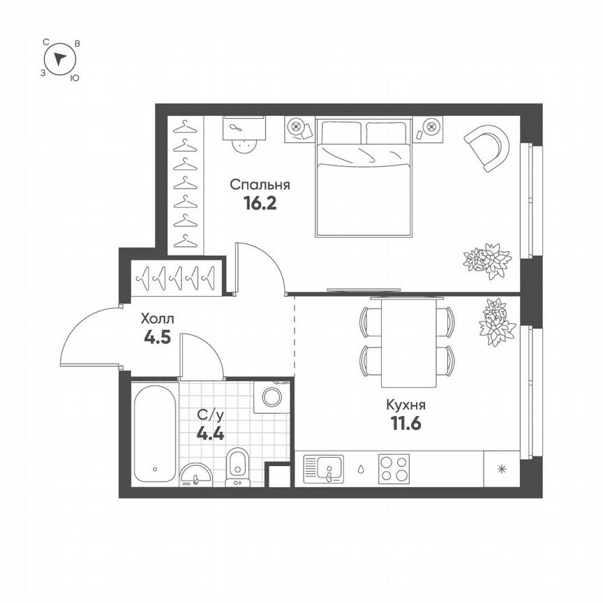 1-к. квартира, 36,7 м², 2/5 эт.
