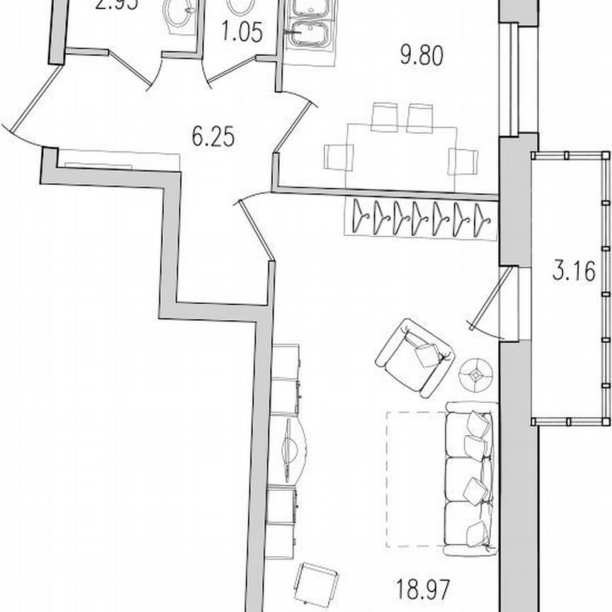 1-к. квартира, 42,2 м², 13/22 эт.