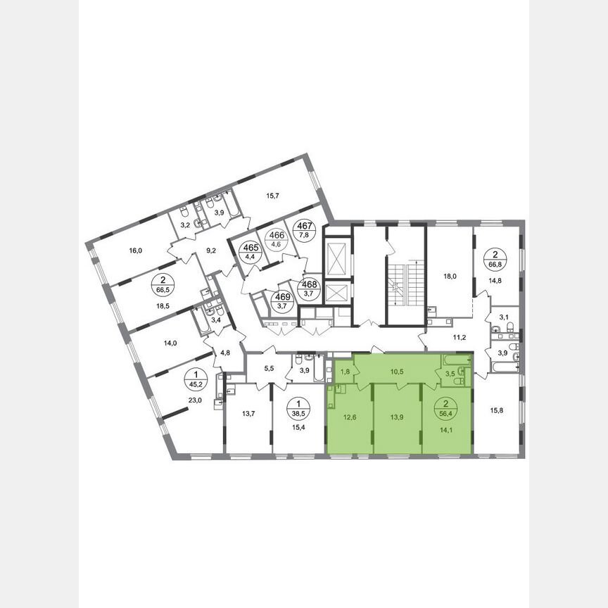 2-к. квартира, 56,4 м², 12/17 эт.