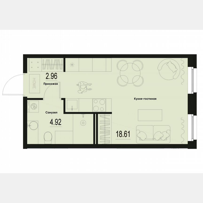 Квартира-студия, 26,5 м², 2/12 эт.