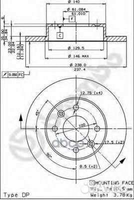 Диск тормозной передний 08.2958.14 (238х12) 4 о