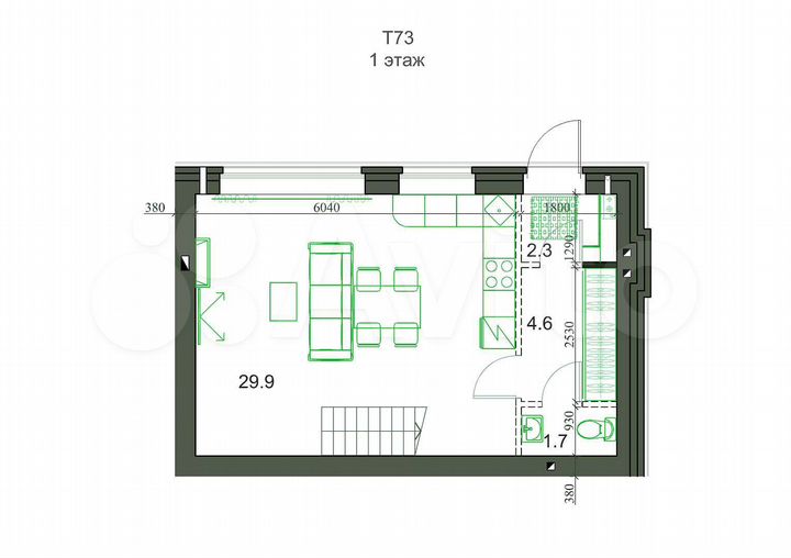 4-к. квартира, 71,5 м², 1/2 эт.