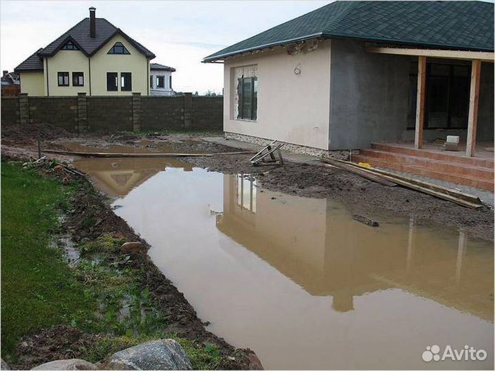 Дренаж участка, отсыпка участки,планировка,газон