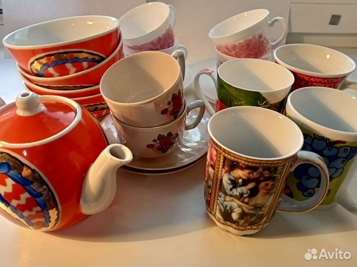 Посуда (чайник, чашки, блюдца, пиалы, кружки)