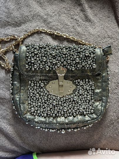 Сумка lamania, золото, рептилия, бусы