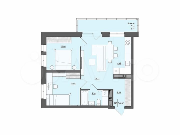 3-к. квартира, 56,5 м², 9/20 эт.