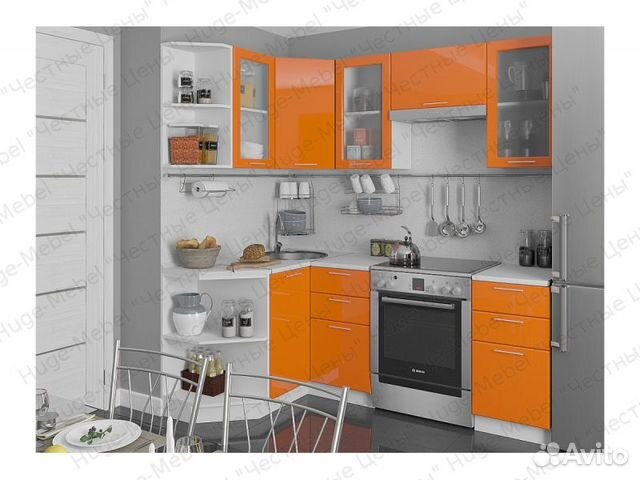 Маленькая угловая кухня "Ксения оранж 130х200" купить в Москве | Товары ...