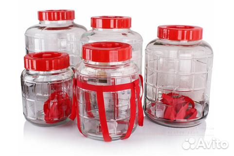 Банки стеклянные 5,9,18,23,26 литр с гидрозатвором