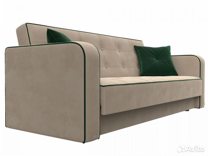 Диван-книжка Тур, велюр, бежевый, зеленый, зеленый