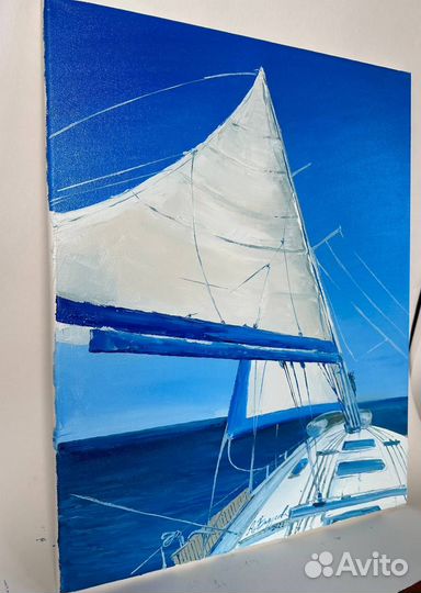 Картина маслом на холсте, парусная яхта
