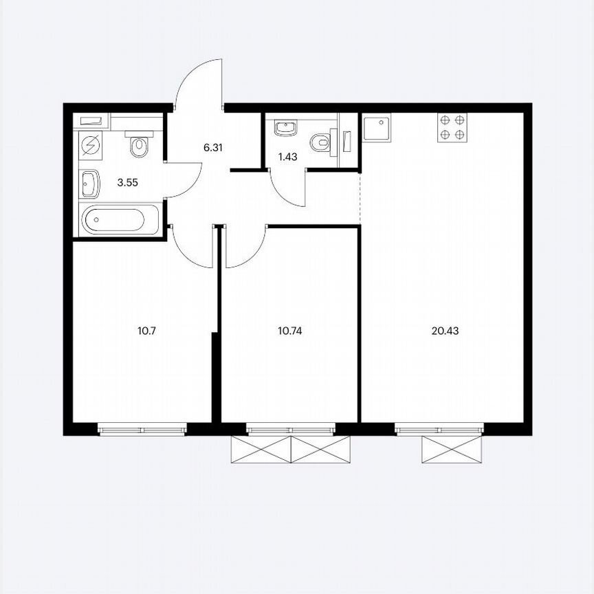 2-к. квартира, 53,2 м², 12/15 эт.