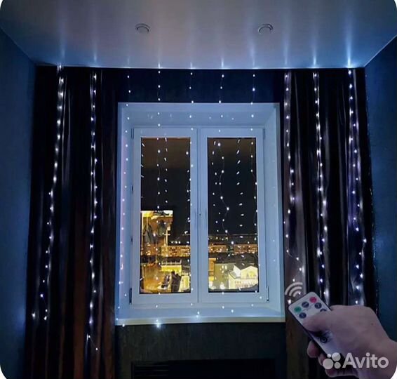 Гирлянда штора на окно. Гирлянда занавес. Новая