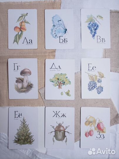 Набор детских карточек с алфавитом - «Природа»
