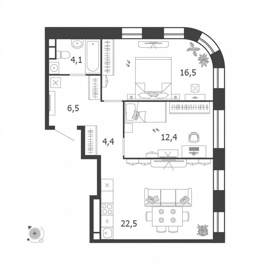 2-к. квартира, 66,4 м², 3/5 эт.