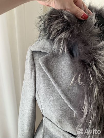 Пальто женское демисезонное 42 44 серое с мехом
