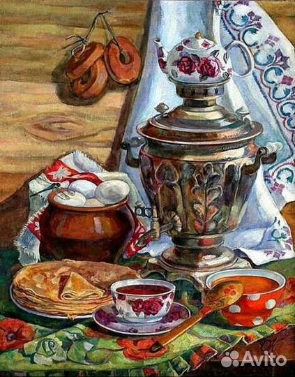 Картина по номерам 40x50 Чай с самовара и блины
