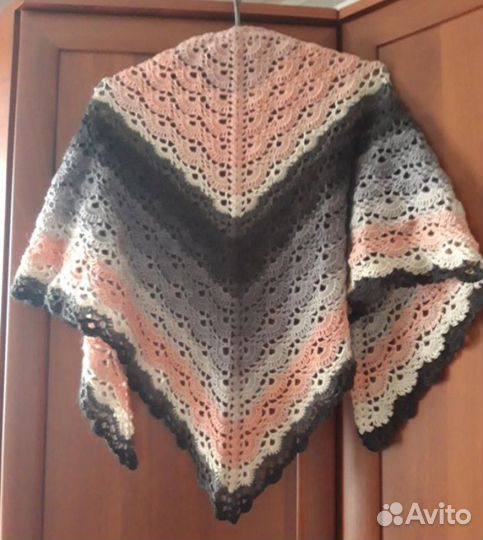 Платок, шаль, бактус, вязаный крючком