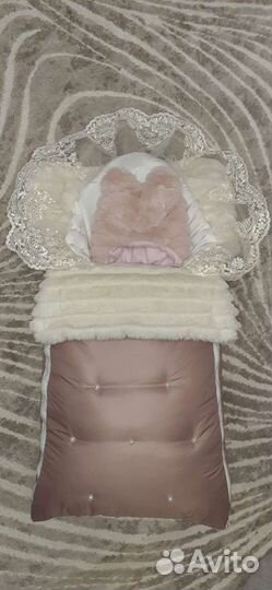 Конверт зимний на выписку, шапочка и теплое одеяло