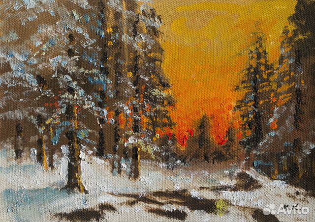 Картина Зимнее солнце в лесу. Кремер Марк (1928-20