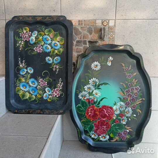 Большие подносы. Ручная роспись. Период СССР