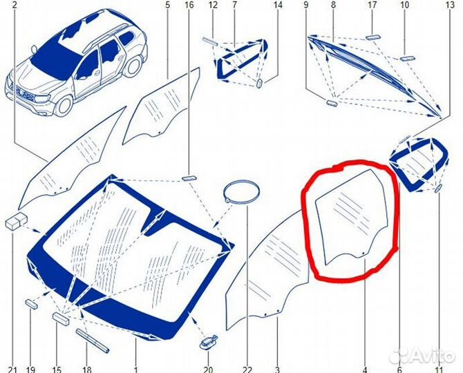 Стекло двери заднее левое Renault Duster HJD