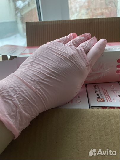 Перчатки нитриловые розовые
