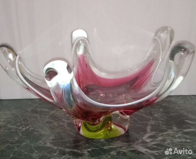 Вазы Богемский цветн. хрусталь Гутная техника СССР