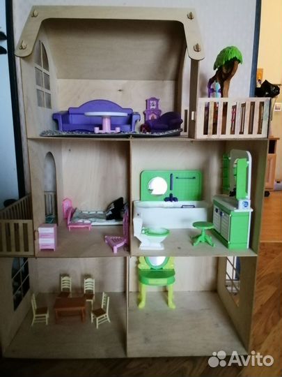 Кукольный домик с мебелью+бассейн для куклы