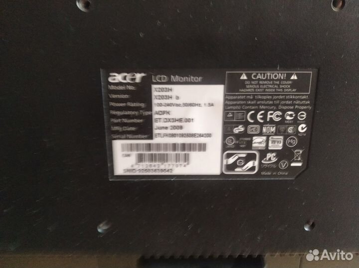 Монитор acer x203h