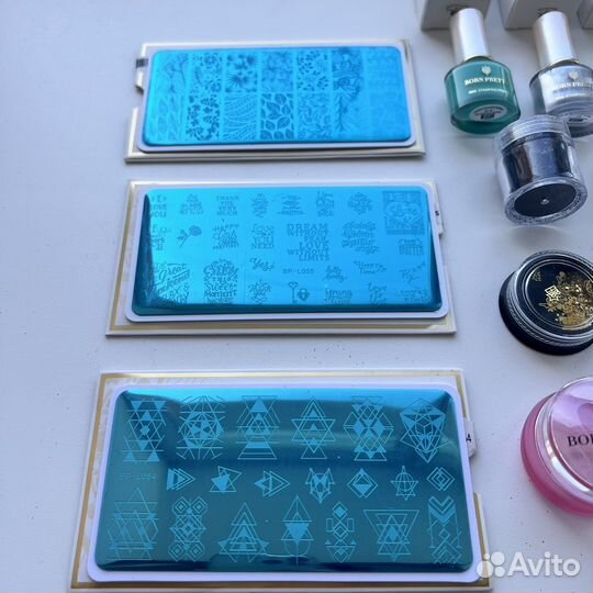 Набор для стемпинга: трафареты лаки скрапер штамп