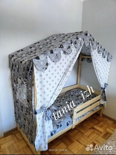 Крыша и шторки на кроватку домик