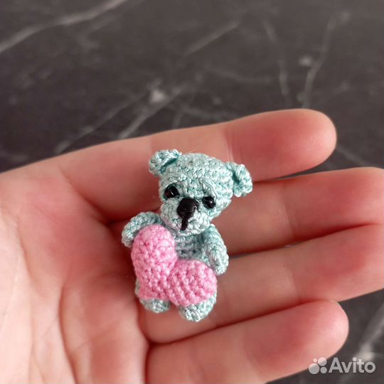 Мини мишка, миниатюра, вязаный микро мишка