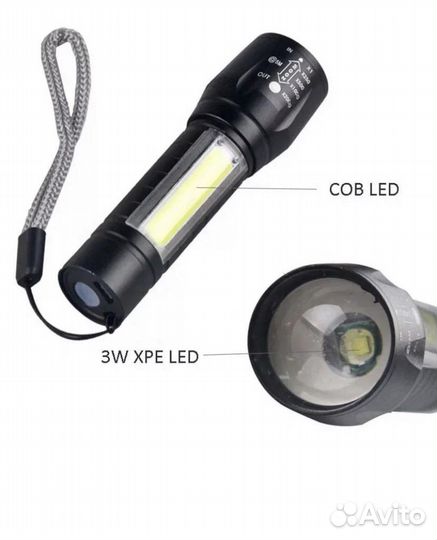 Фонарик 3 режима с usb
