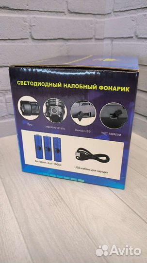 Фонарик светодиодный на голову лоб аккамуляторами