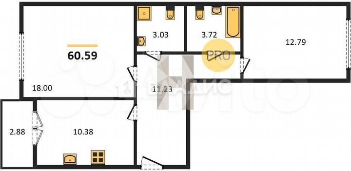 2-к. квартира, 60,6 м², 7/9 эт.