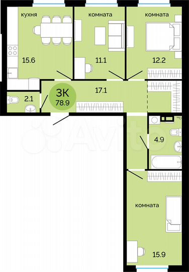 3-к. квартира, 78,9 м², 2/14 эт.