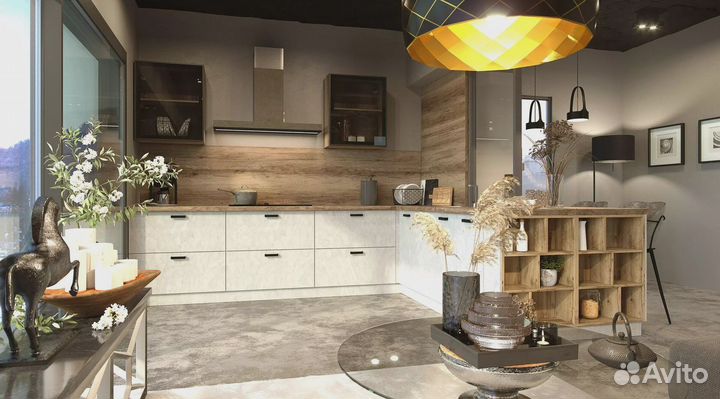 Кухня с деревянными вставками