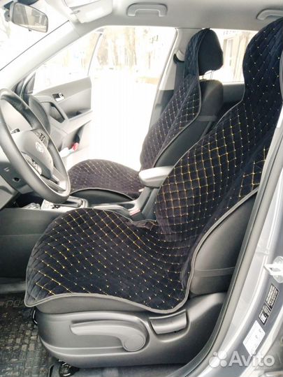 Накидки на передние сидения Велюр черные с желтым