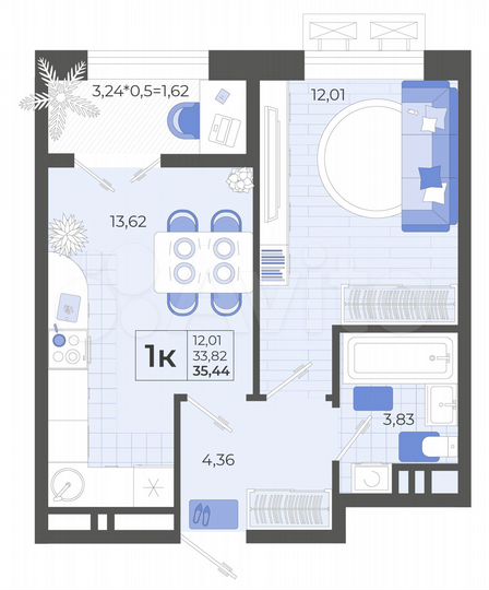 1-к. квартира, 35,4 м², 8/14 эт.