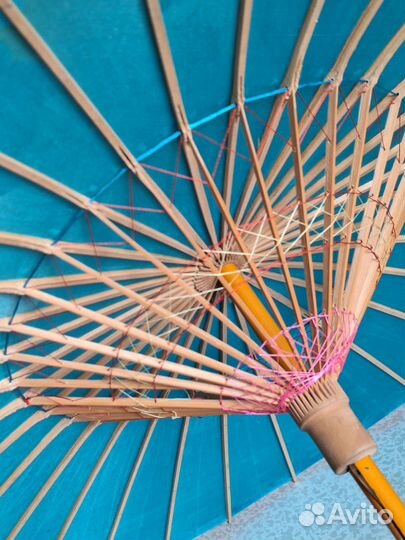 Винтажный азиатский японский зонт шелк бамбук