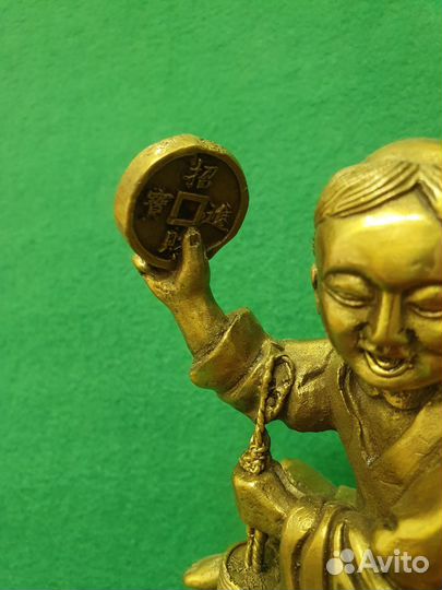 Скульптура бронзовая фен-шуй Лю Хай бог монет