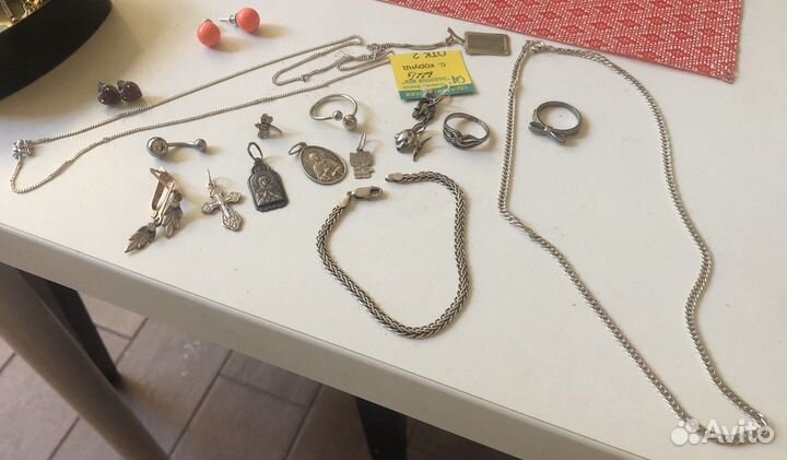 Серьги, кольца, цепи серебро 925