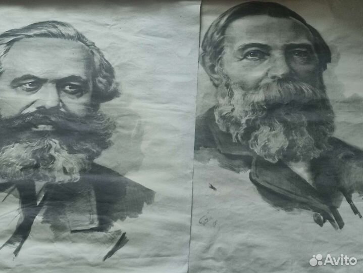 Плакат Энгельса и К.Маркса 1984 оригинал холст