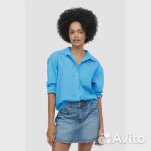 Рубашка из смесовой льняной ткани H&M, синий