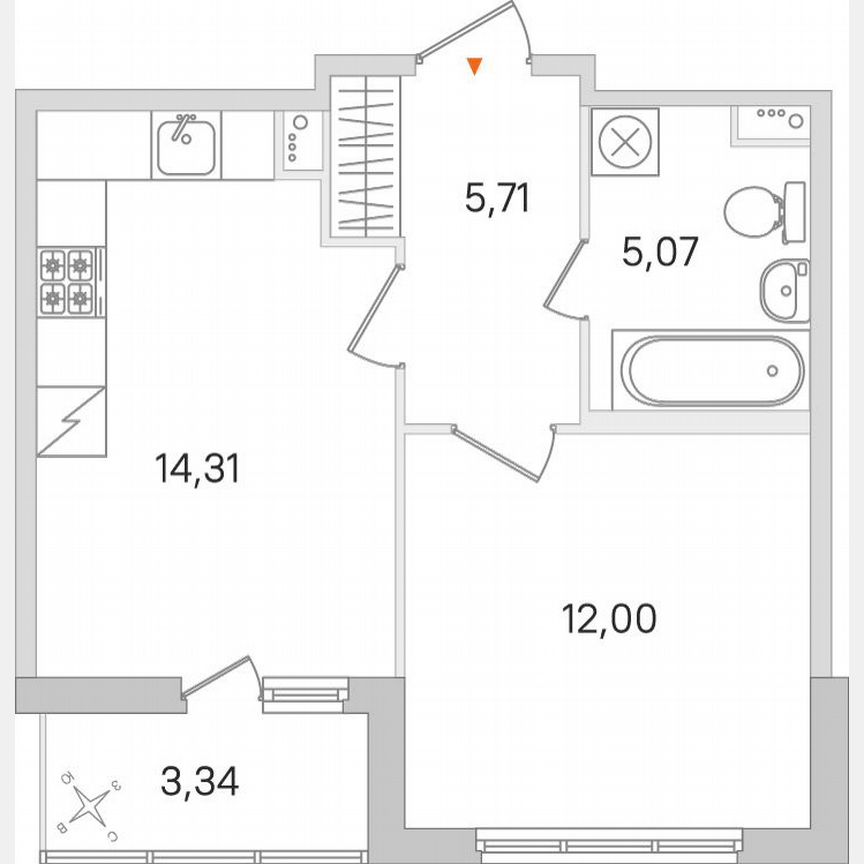 1-к. квартира, 38,8 м², 1/8 эт.